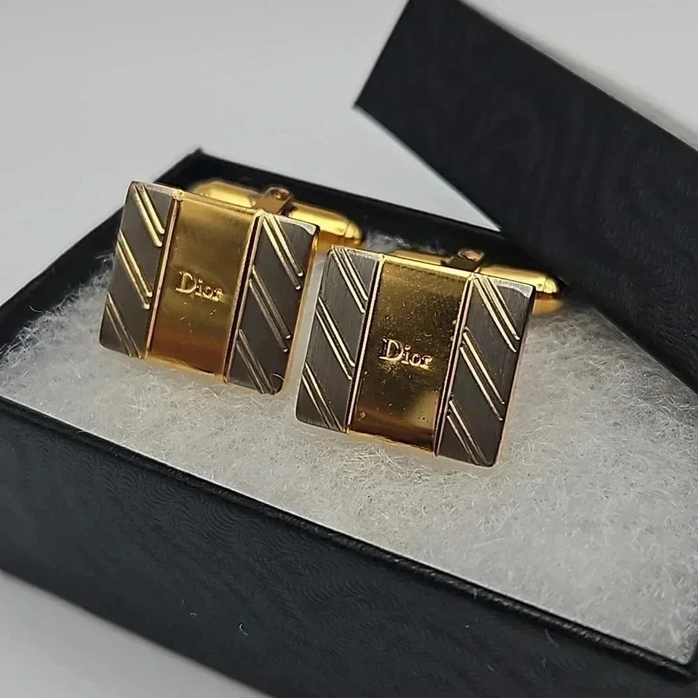 Christian Dior Bullet Back Gold and Silver Tone Cufflinks and Tie bar - Picture 3 of 4